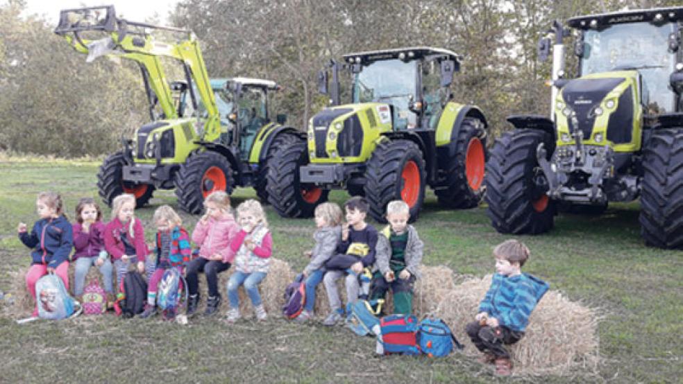 Im Schatten der Ackerschlepper gab es für die Kindergartenkinder zur Begrüßung ein Picknick. © Foto: privat