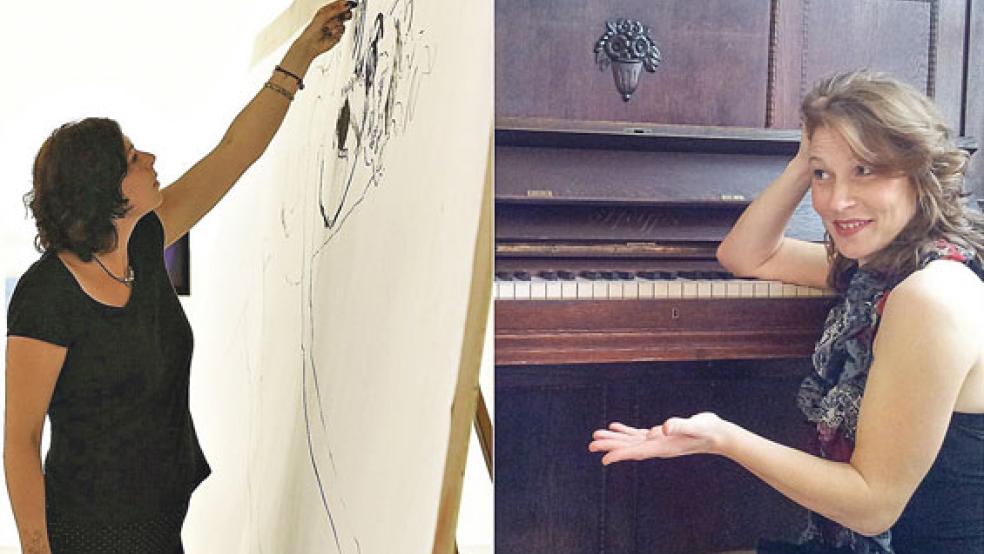 Die bildende Künstlerin Okka Rickers aus Bingum (links) wird zur Klavier-Improvisation der Pianistin Silvia Sinning ein musikalisch inspiriertes Echtzeit-Gemälde erstellen. © Fotos: privat