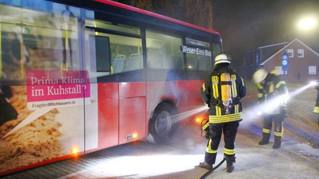 Bus-Reifen in Brand
