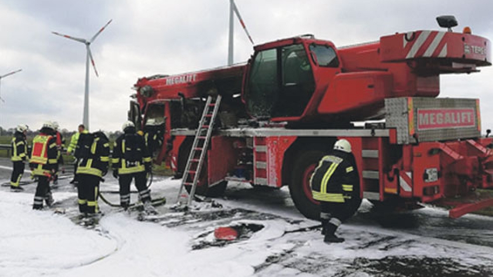 Mit Wasser aus den Einsatzwagen löschten die Feuerwehrleute den Brand. Eine Spezialfirma wurde mit der Reinigung der Fahrbahn beauftragt. © Foto: Autobahnpolizei