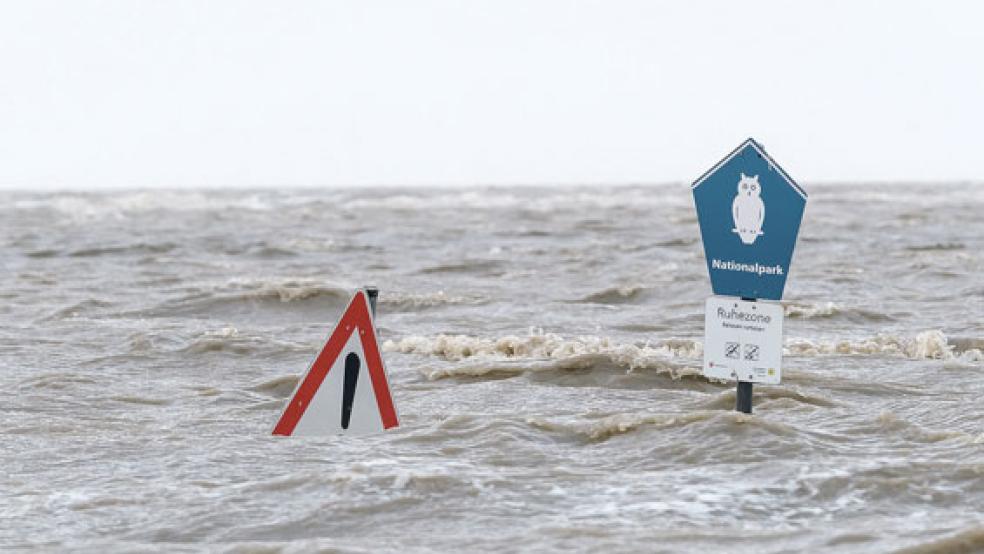 Die Bohrplattform in Dyksterhusen war gestern Mittag komplett überschwemmt. © Foto: Klemmer