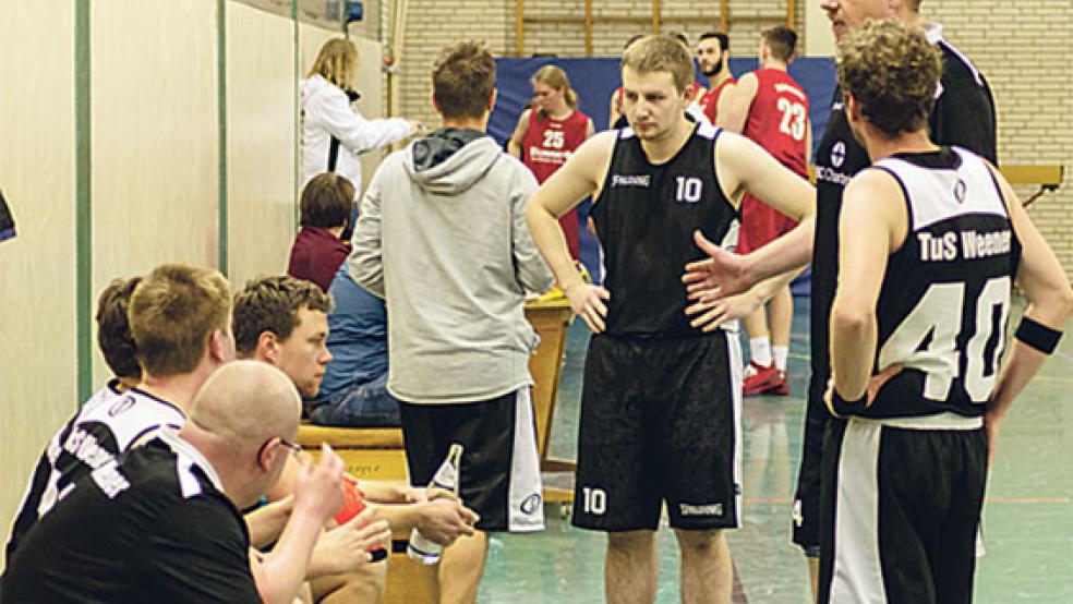 Im Spiel gegen Pewsum musste Coach Ingo Spree (Zweiter von rechts) seine Mannschaft wachrütteln, ehe es rund lief. © Foto: Ostendorp