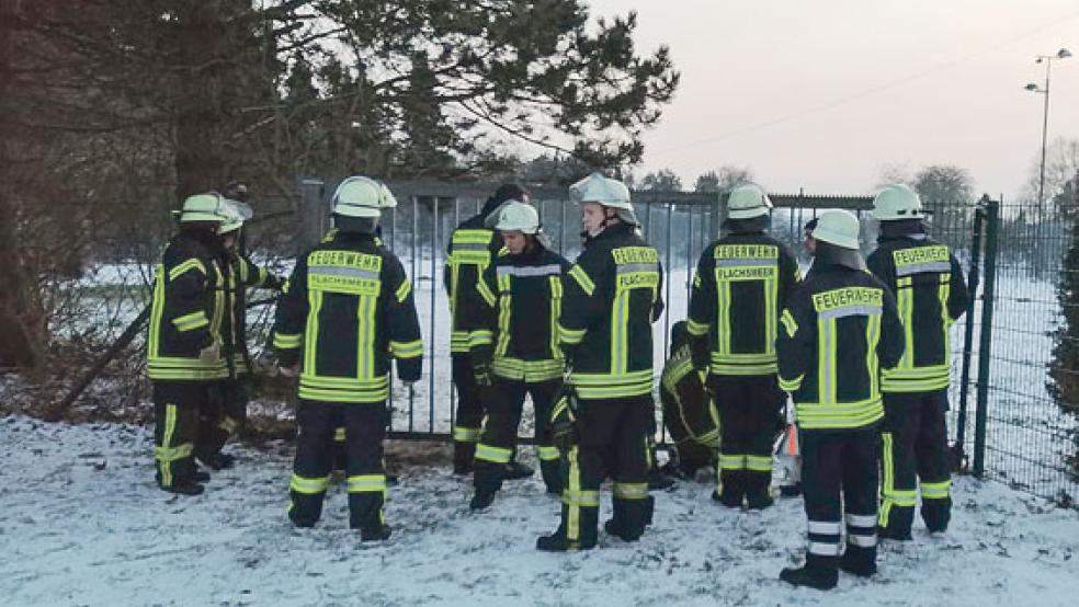 Ein Reh hatte sich im Eingangsgitter des Sportplatzes verfangen. Das Tier wurde dabei leicht verletzt.  © Foto: Kreisfeuerwehr