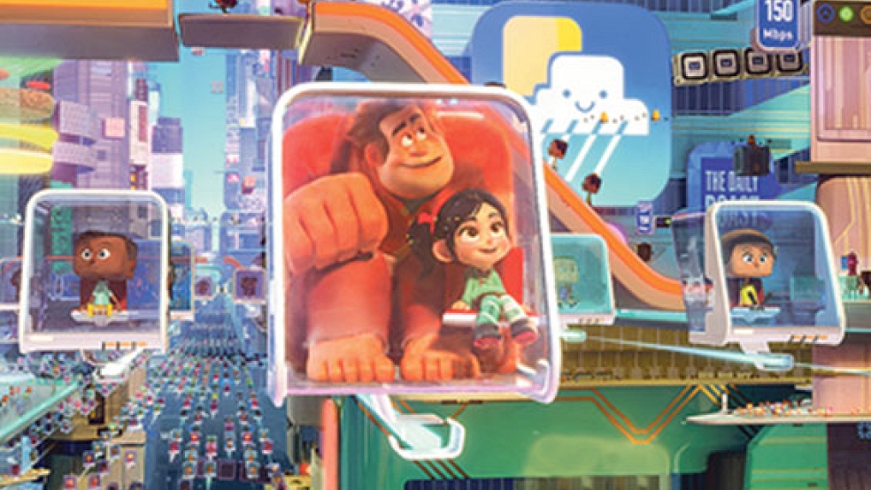 In ihrem neuen Kino-Abenteuer sorgen Randale-Ralph und seine kleine Freundin Vanellope für reichlich Wirbel im Netz. © Foto: Disney/Pixar