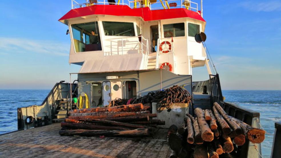 Mit dem Gasschutzschiff »Gustav Meyer« des WSA Emden wurden am Wochenende viele Baumstämme geborgen. Auch drei weitere Schiffe waren zu diesem Zweck im Einsatz. © Foto: WSA Emden