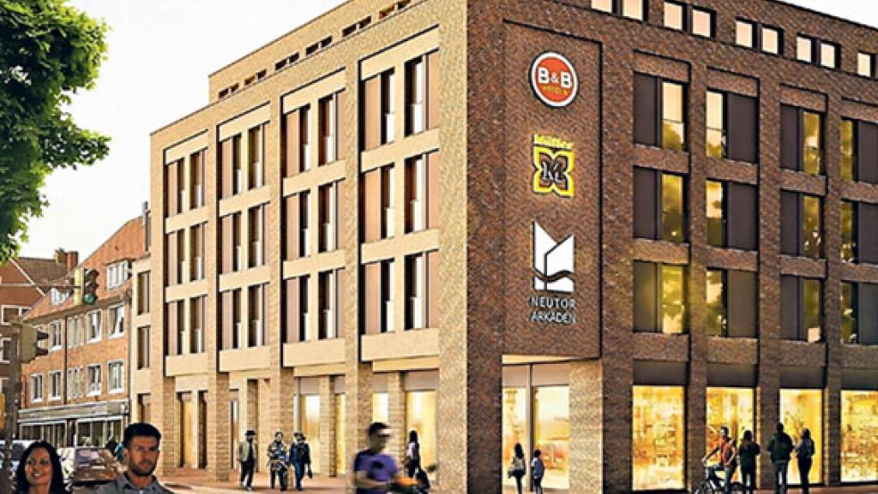 Die »Neutor-Arkaden« und ein Parkhaus werden gleichzeitig in Emden gebaut. © Foto: List Development