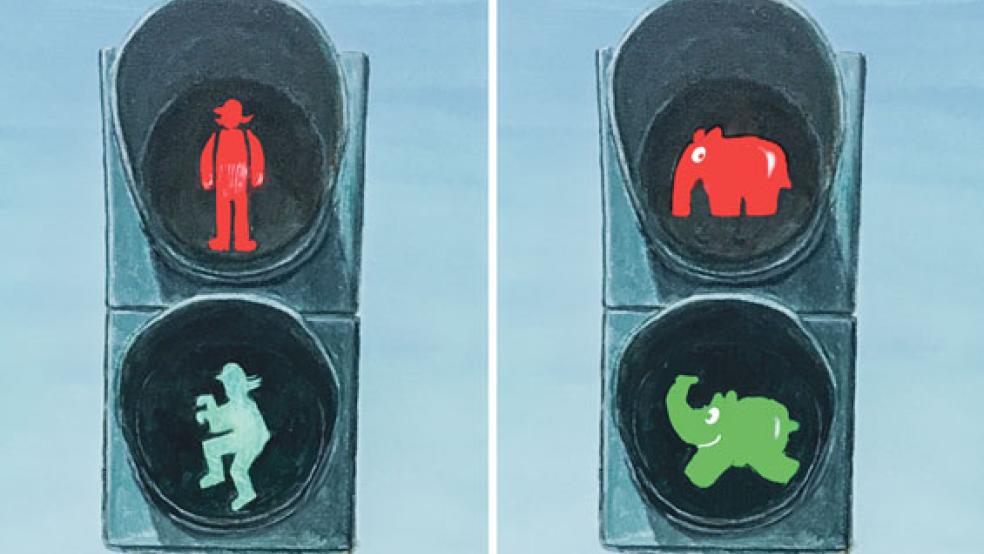 So könnte die Fußgänger- ampel mit einem stilisierten hüpfenden Otto Waalkes aussehen. © Foto: dpa/Otto Waalkes
