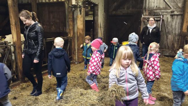 Kinder erkunden Bauernhof