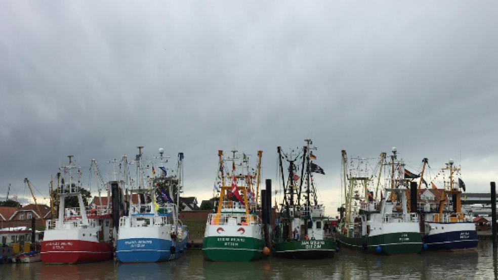 Mussten heute im Hafen bleiben: Die Ditzumer Kutter, die eigentlich zu einem Korso aufbrechen sollten. Dieser wird am Sonntag um 14 Uhr nachgeholt. © Kuper