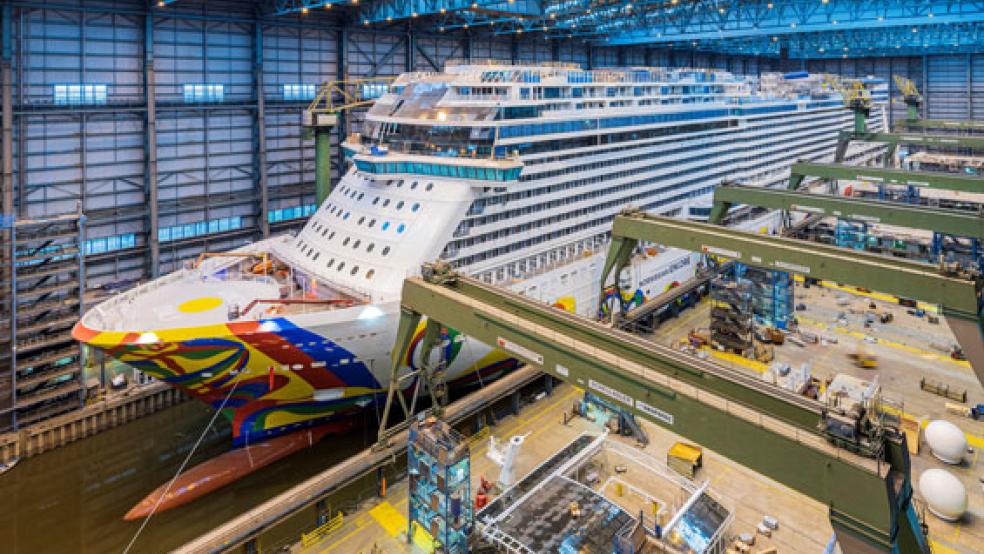 Die »Norwegian Encore« soll nach den derzeitigen Planungen am 17. August ausgedockt werden. © Foto: Meyer Werft