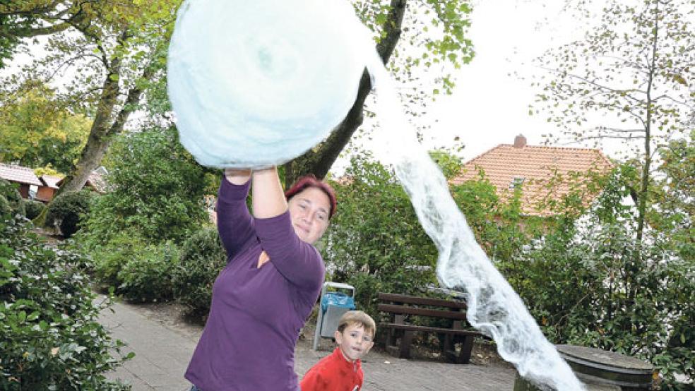 Cornelia Kretzschmar ist eine Künstlerin an der Zuckerwatte-Maschine.  © Fotos: Boelmann