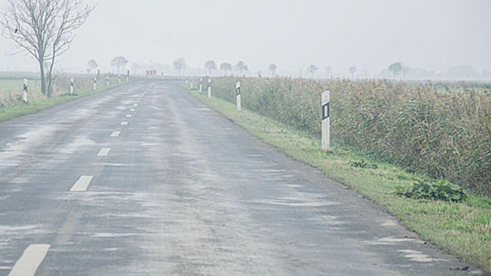 Rau wie das Land: Viele Straßen im Rheiderland, wie hier am Dukelweg bei Bunderhammrich, sind »Rumpelstrecken«. Mindestens ebenso holprig verlaufen Sanierungsprojekte, denn es fehlt oft am lieben Geld. © Foto: Hanken