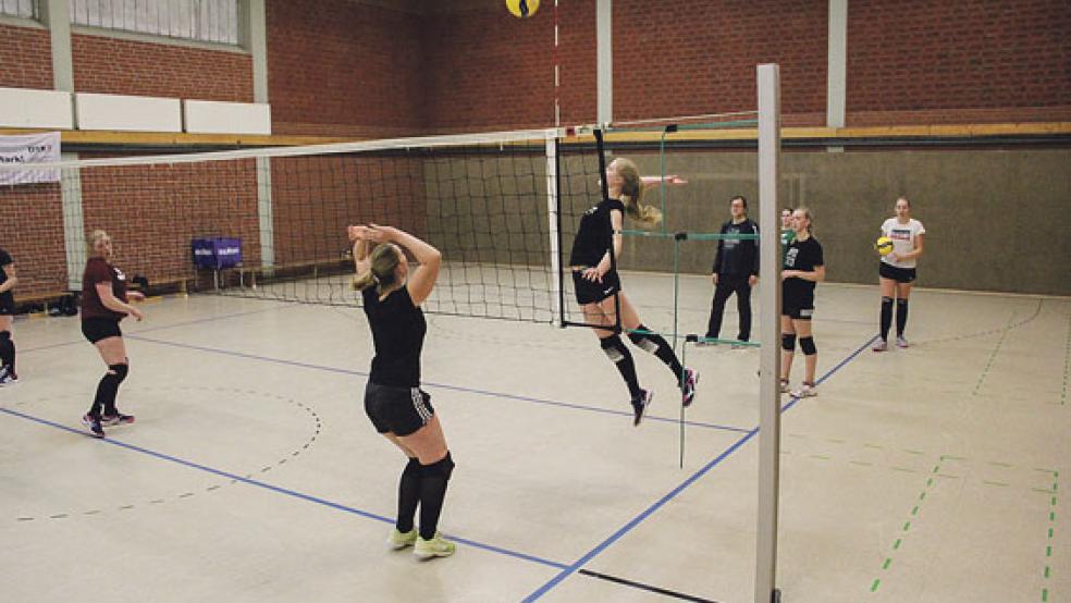 Im Training der Volleyballerinnen des SV Teutonia Stapelmoor geht es ordentlich zur Sache. Hier wird gerade das Angriffsspiel geübt. © Foto: Berents
