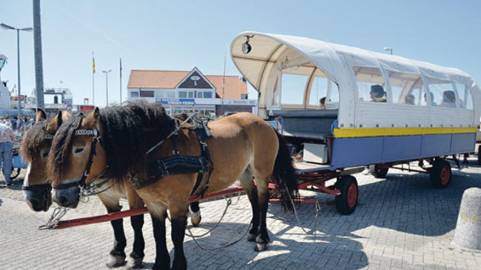 Eine Personenbeförderung mit einer Pferdekutsche - wie hier am Fähranleger der Insel Juist - kann wie der Taxiverkehr begünstigt werden. Nach einem Urteil des Bundesfinanzhofes ist der ermäßigte Umsatzsteuersatz von sieben Prozent rechtmäßig.  © Foto: Jaspersen (dpa)