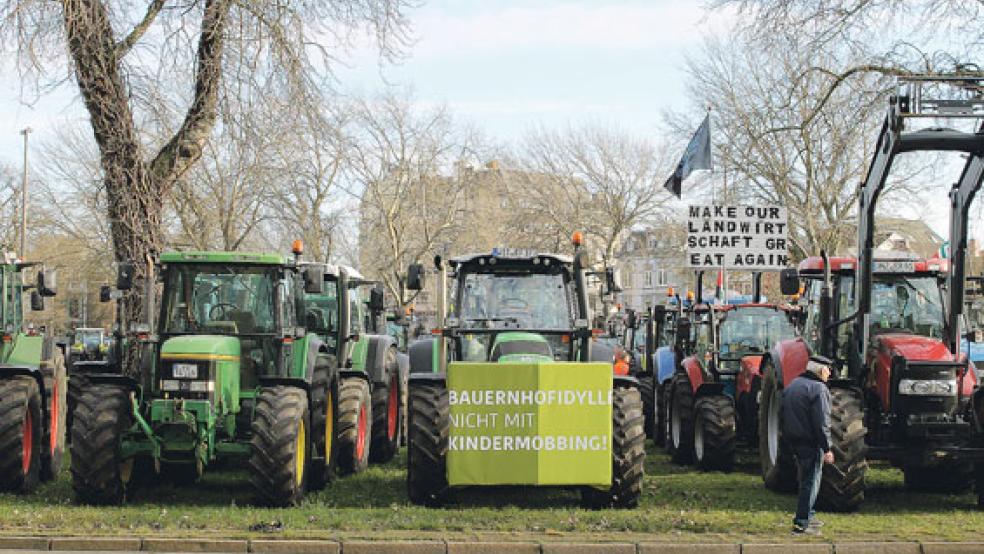 In Bremen beteiligten sich gestern auch 250 ostfriesische Bauern an einer Großdemonstration. Auch 50 Berufskollegen aus den Niederlanden nahmen daran teil. Auf zweisprachigen Plakaten stand: »Wir sind nicht allein«. © Foto: privat