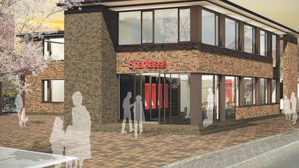 Das äußere Bild des neuen Beratungscenters der Sparkasse in Rhauderfehn, wie es der Architekt am Computer entworfen hat. © Graphk: Sparkasse