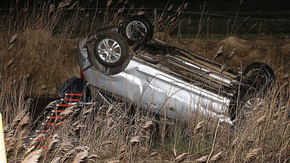 Nach dem Unfall blieb der Wagen auf dem Dach liegen. © Foto: Loger
