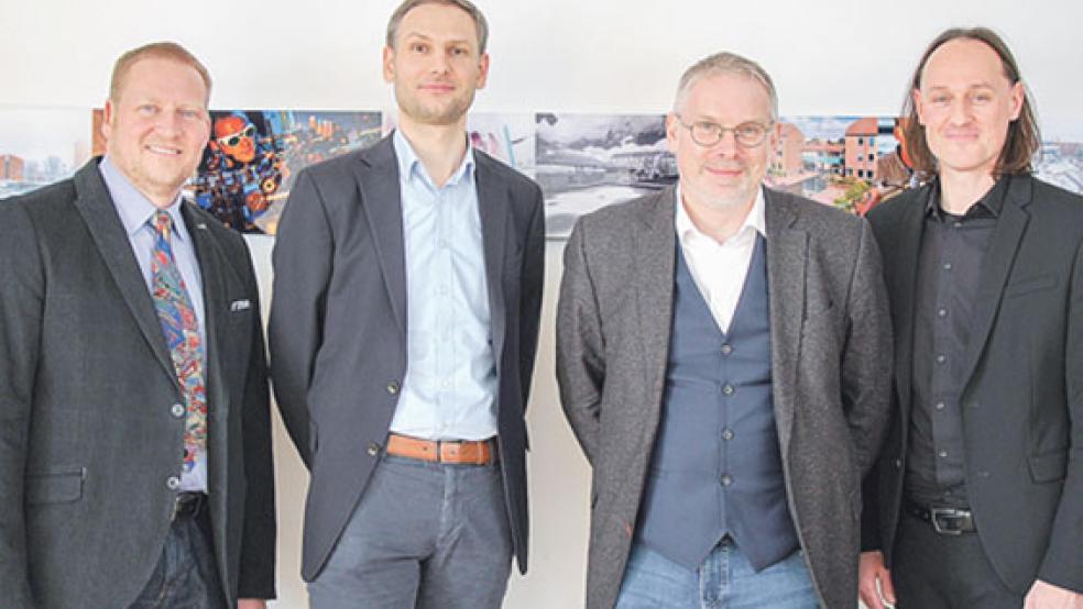 Die neuen Dekane der vier Fachbereiche der Hochschule: Prof. Dr. Dirk Rabe, Prof. Dr. Marc Hanfeld, Prof. Dr. Marcus Bentin und Prof. Dr. Michael Herschelmann.  © Foto: Hochschule Emden/Leer