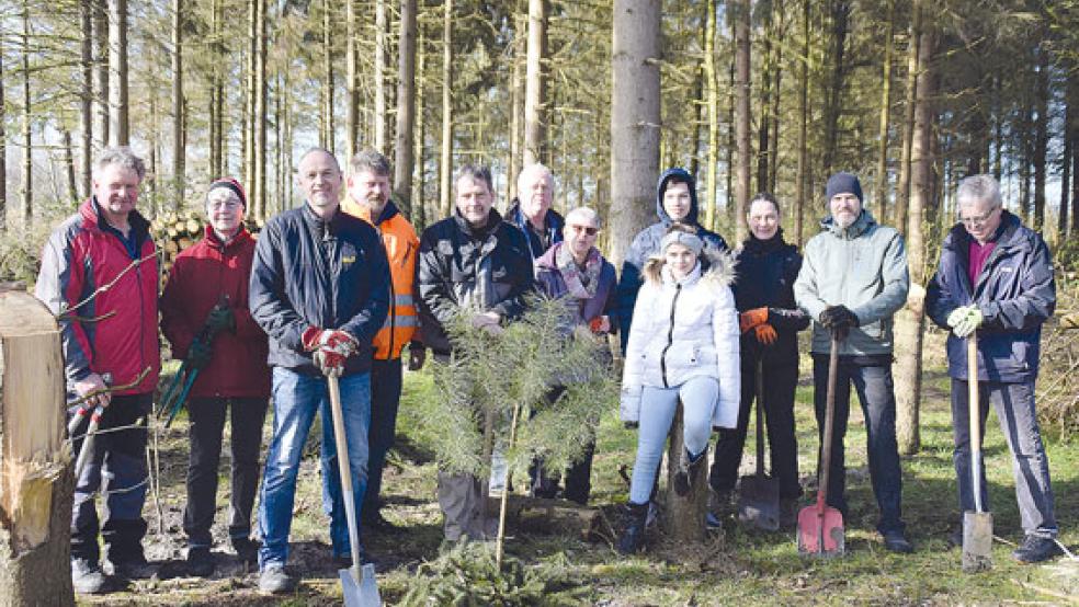 Auch bei der zweiten Pflanzaktion im Fichtenforst am Sonnabend konnte Initiator Detlef Kolthoff (Dritter von links) wieder auf viele helfende Hände bauen. © Fotos: Himstedt