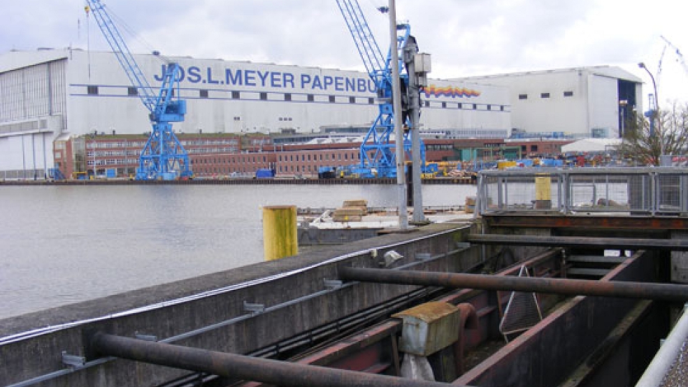 Auf der Meyer Werft in Papenburg werden die Maßnahmen gegen das Corona-Virus verschärft. © Foto: Szyska