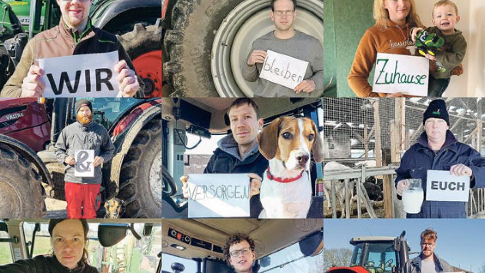 Mit dieser Collage zeigen die bei »Land schafft Verbindung Ostfriesland« organisierten Landwirte Flagge für ihren Berufsstand. Ihr Slogan: »Wir bleiben Zuhause und ernähren Euch, stoppt ihr die DüVO (Düngeverordnung). Landwirtschaft ist systemrelevant.« © Foto: privat