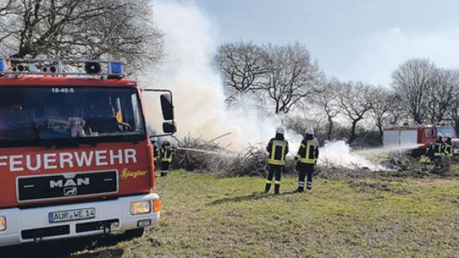 Gleich zwei aufgeschichtete Osterfeuer stehen in Flammen