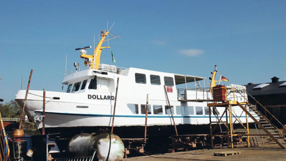 Auf der Helling der Werft in Oldersum: die »MS Dollard«. © Foto: Reederei Baltrum-Linie