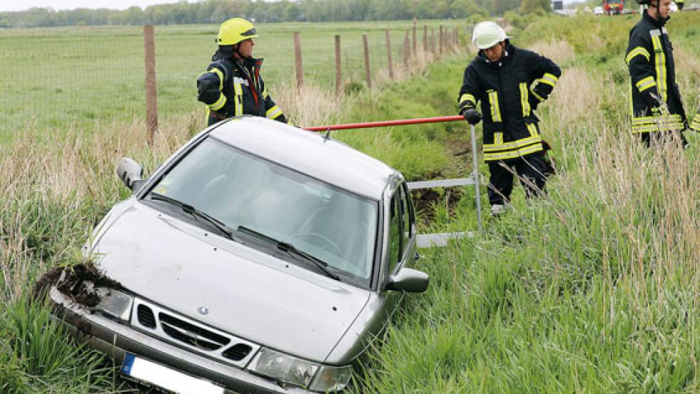 Die Feuerwehr befreite den 58-jährigen Jemgumer und seine Beifahrerin aus dem verunglückten Auto. © Foto: Loger