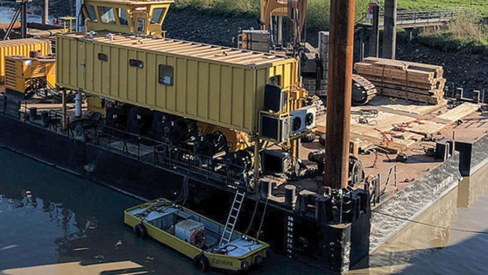 Die Bauarbeiten laufen: Die Maßnahme an der Seeschleuse ist aktuell schon deutlich erkennbar.  © Foto: Stadt Papenburg