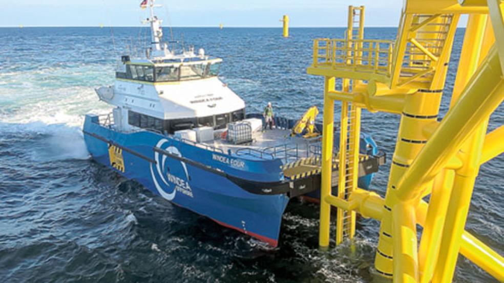 Im Einsatz bei Windparks auf See: Ein Katamaran der Ems Maritime Offshore. © Foto: EMO