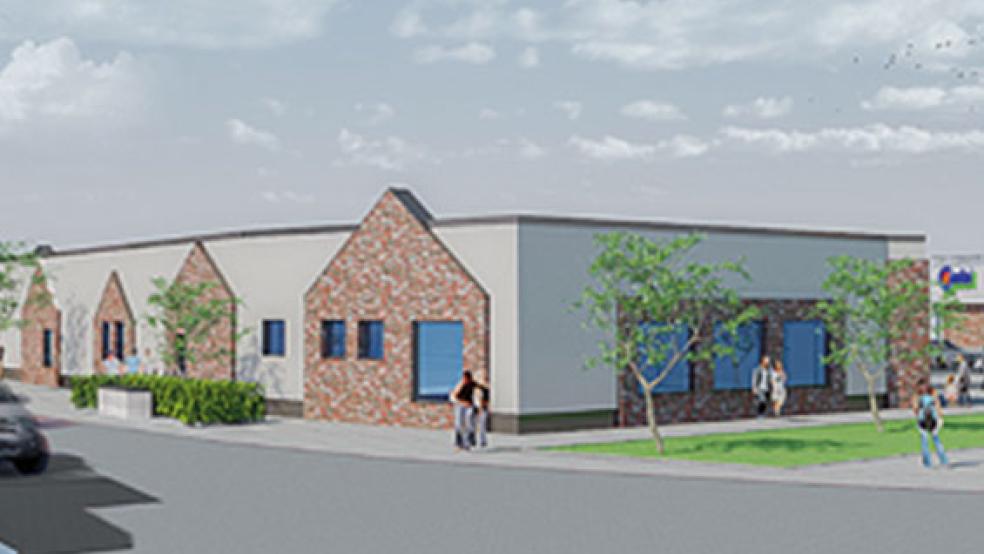 »Am Combi-Markt Weener wird sich zeigen, dass Fertigelemente eine abwechslungsreiche Gestaltung zulassen«, meinen die Architekten, die auch diese Visualisierung des Neubaus am Computer erstellt haben.  © Graphik: beyer freitag zeh