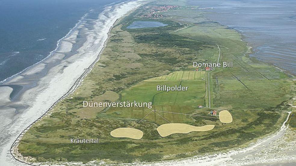 Die Luftbildaufnahme zeigt die geplanten Maßnahme auf Juist. © Foto: NLWKN