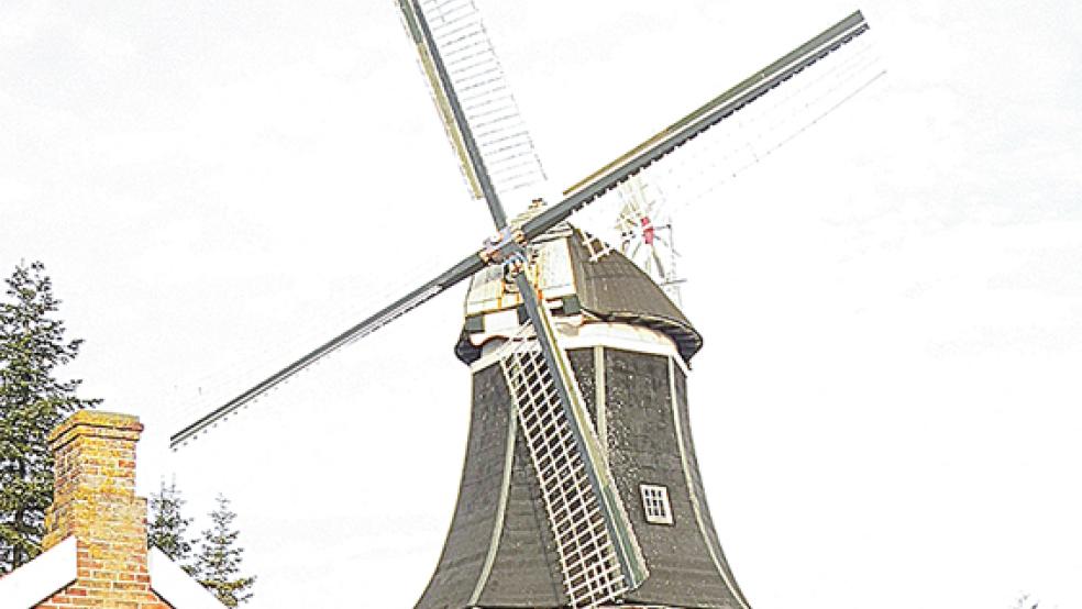 Im Gedenken an Karl Dall stehen die Flügel der Möhlenwarfer Mühle in Trauerstellung. © Foto: Hunken