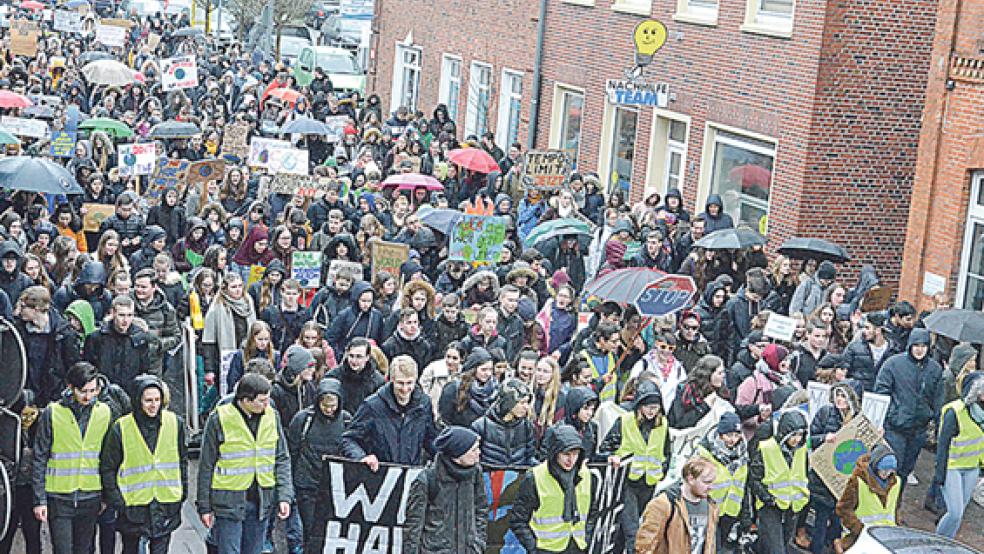 Im März 2019 ging die Bewegung »Fridays for future« erstmals in Leer auf die Straßen, um ein Zeichen zu setzen. Auch Luzie Richter engagiert sich als Klimaschützerin. © Fotos: privat/RZ-Archiv