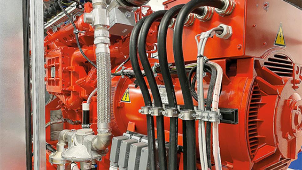 Das Blockheizkraftwerk erzeugt den Strom, der zum Betrieb der Kläranlage genutzt wird.Dazu wird das Gas aus dem Faulturm in Energie umgewandelt. © Foto: Stadtwerke Leer