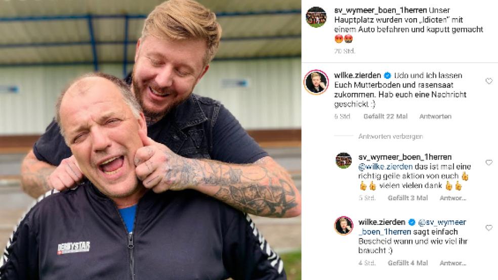Udo Tesch (vorne) und Wilke Zierden vom SuS Steenfelde kennen viele durch ihren Youtube-Account. Wilke bringt Udo dabei gerne auf die Palme und amüsiert sich dann über die Ausraster des SuS-Platzwarts. © Foto: privat/Screenshot: Born
