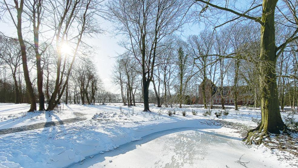Viele Parkanlagen und Gärten - so wie hier der »Slingertuin« am Steinhaus Bunderhee - liegen derzeit noch einer dichten Schneedecke. Bald aber sollen hier die ersten Frühlingsboten blühen.  © Foto: Hanken