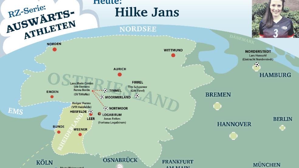 Hilke Jans packt Osnabrück auf die Karte. Die Mittelblockerin des VC Osnabrück II ist zudem die erste Volleyballerin unter den Auswärtsathleten. © Grafik: Mennenga/Foto: privat