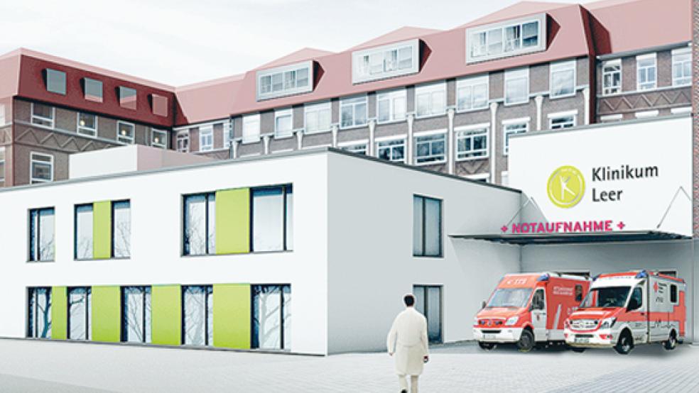 So wird die neue Patientenaufnahme mit der umgebauten Intensivstation des Klinikums Leer in wenigen Wochen aussehen.  © Grafik: Klinikum