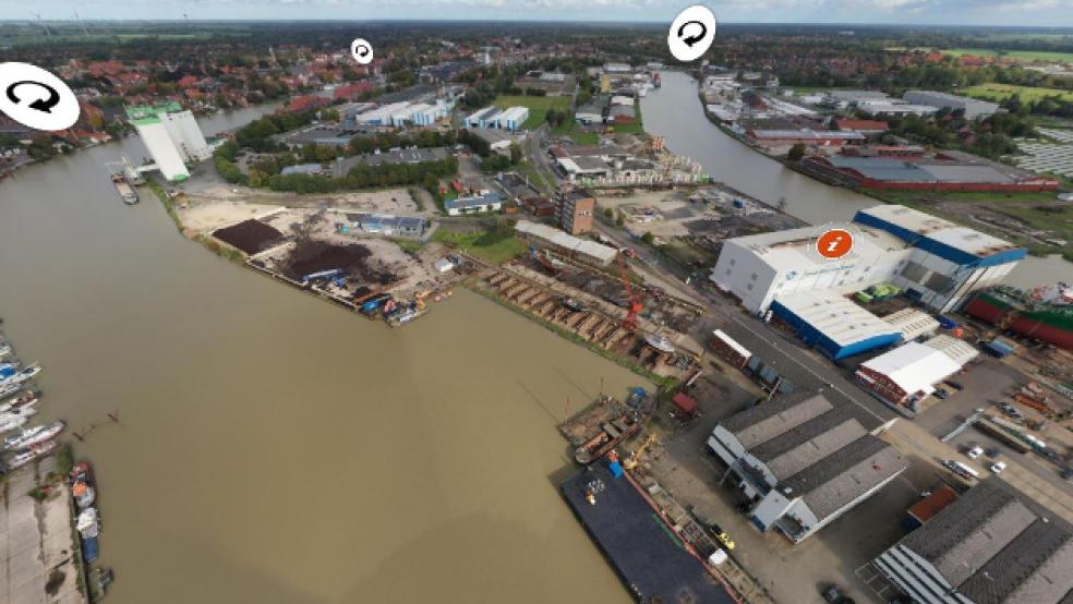 Zu Firmenstandorten wie dem von der Ferus-Smit-Werft sind die Kontaktdaten hinterlegt. © Foto: Stadtwerke Leer