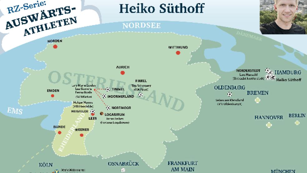 Heiko Süthoff ist der erste Auswärtsathlet, der keine Ballsportart ausübt. Der Kirchborgumer ist außerdem der erste, der in keinem Verein aktiv ist. © Grafik: Mennenga/Foto: privat