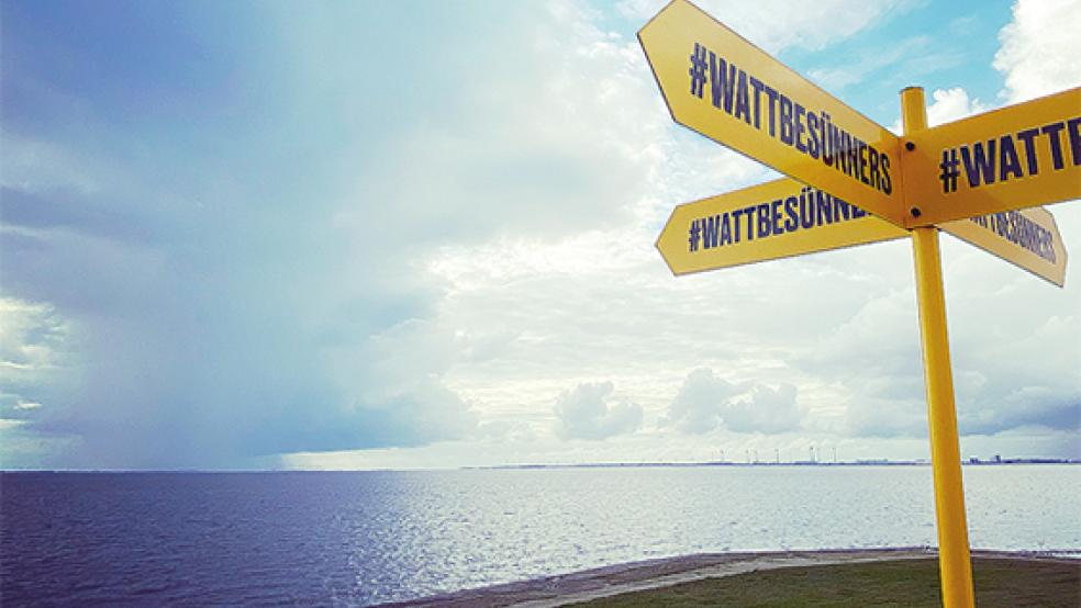 »Watt besünners«: Wieder einmal sind Besucher der Bohrinsel von Dyksterhusen durch Hochwasser vom Festland abgeschlossen gewesen.  © Foto: Hanken