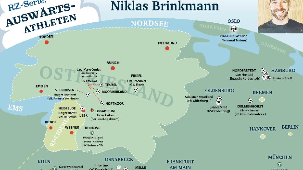 Niklas Brinkmann ist der erste Auswärtsathlet im Ausland. Er ist in Norwegens Haupstadt, Oslo, als Personal Trainer sportlich sehr aktiv. © Grafik: Mennenga/Foto: privat