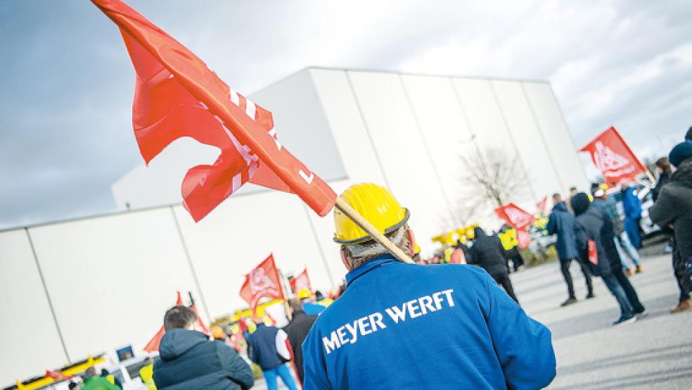 Der Kampf um die Arbeitsplätze auf der Meyer Werft spitzt sich nun dramatisch zu.<br />  © Foto: Schuldt (dpa)