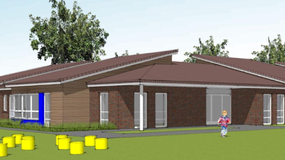 So soll die neue Krippe des Freundeskreises Kindergarten Niederrheiderland am Amelborgster Weg in Jemgum aussehen. © Visualisierung: 3D Architekturwerkstatt GmbH