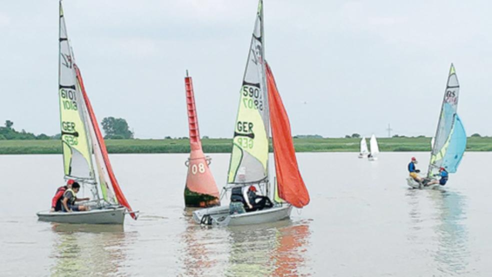 Rund 40 Seglerinnen und Segler zeigten bei der Müggenmarktregatta ihr Können auf der Ems.  © Foto: privat