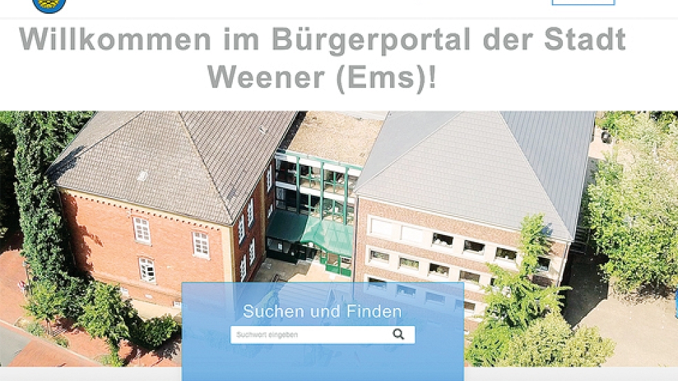 Hier ein Ausschnitt der Startseite des neuen Bürgerportals der Stadt Weener.  © Screenshot: RZ