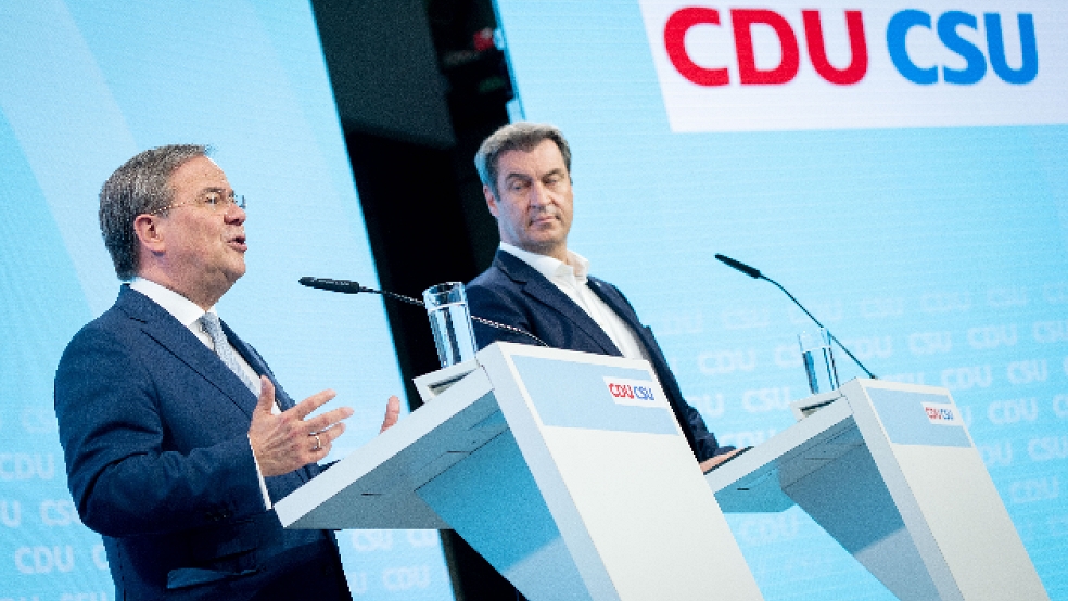 Hoffen weiter auf einen Sieg bei der Bundestagswahl: Armin Laschet (CDU) und Markus Söder (CSU).  © dpa-Foto
