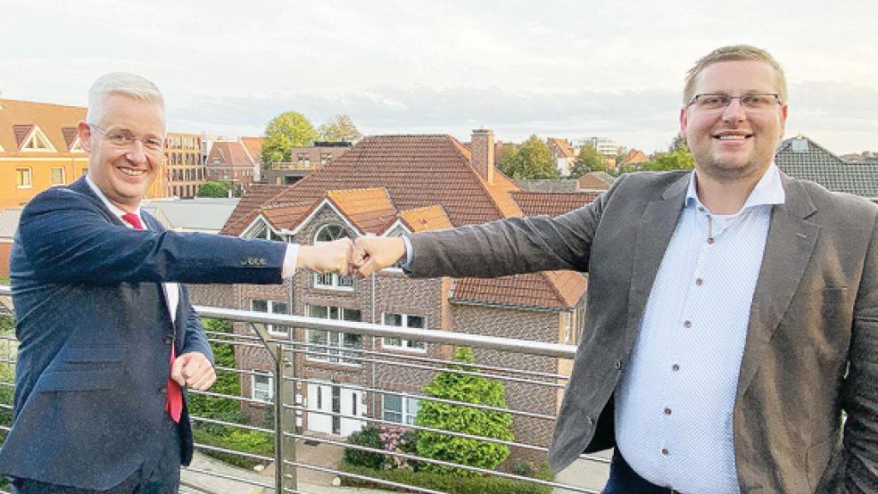 Zum Schlagabtausch ungleicher Gegner wurde die Landratswahl: Amtsinhaber Matthias Groote (links) ließ FDP-Herausforderer Jens Völker weit hinter sich. .  © Foto: Hanken