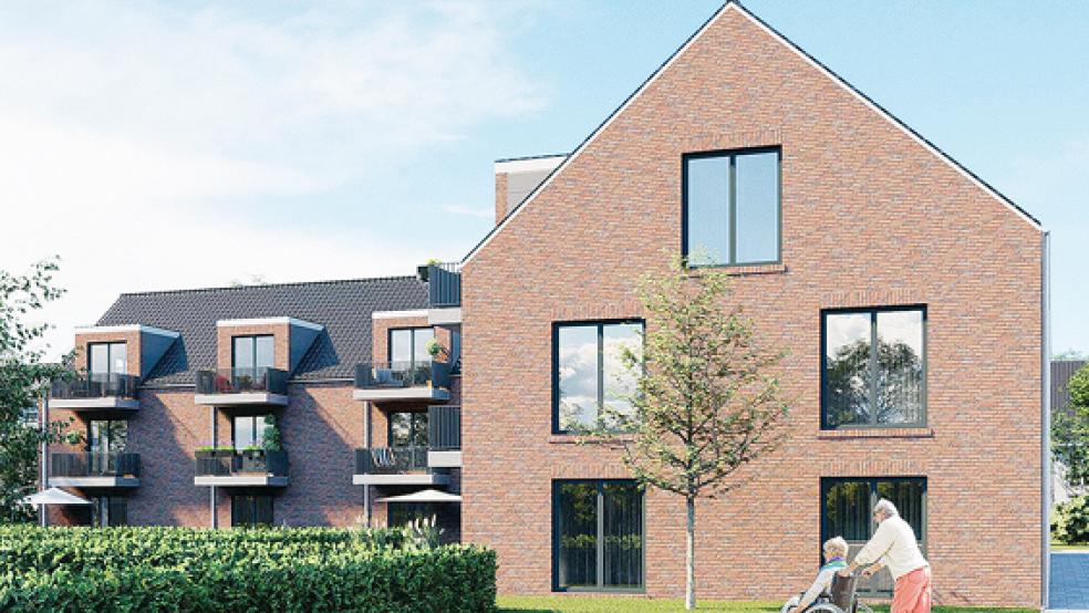 Ein erster Entwurf: So könnte das neue Mehrfamilienhaus aussehen, das über den Kirchring in Bunde erreichbar wäre. 20 Wohnungen sollen dort für ältere Menschen sowie Menschen mit Beeinträchtigungen entstehen.  © Grafik: Architekturbüro Fresemann